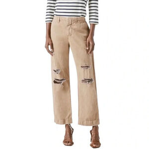 FRAME Le Tomboy Ripped Trouser Washed Dark Sand Distressed Size 26 NWT
